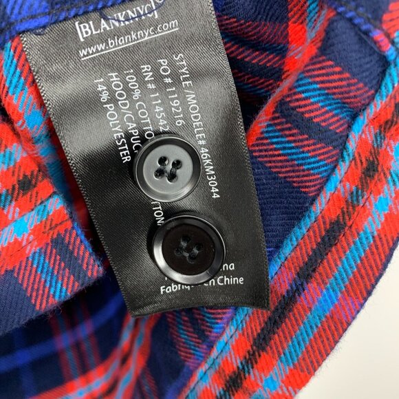 BlankNYC Shirt Mens Size Medium Button Down Plaid Hooded Long Sleeve Blue NWT - Picture 8 of 11